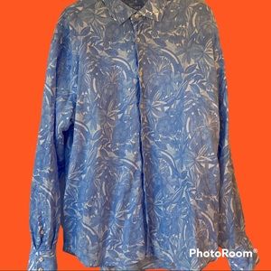 Bertigo Button Down Shirt Men’s US 3XL Tropical Blue and White Collared